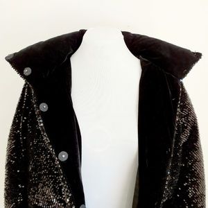 Colour Gamut Black Sequins Long Hooded Puffer Coat